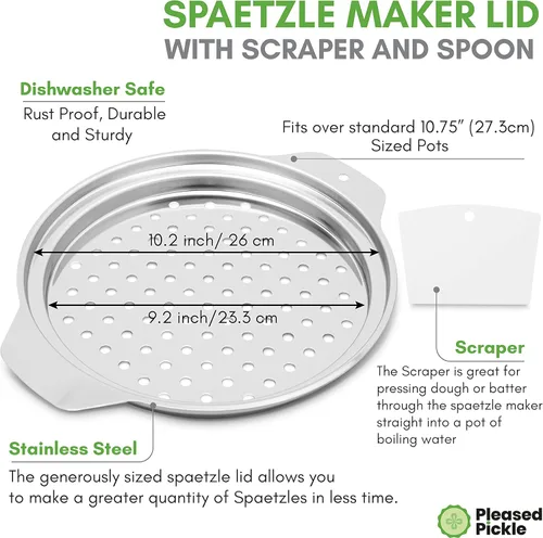 Miniatura 3 de Spaetzle Maker Tapa y raspador – 12.8 x 10.2 pulgadas, grado alimenticio, acero inoxidable, fideos alemanes de huevo, dumpling Swiss Knoepfle