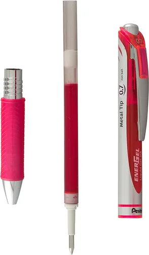 Miniatura 5 de Pentel Energel - Bolígrafos de tinta de gel líquido de 0.028 in, tinta rosa, paquete de 5 bolígrafos RTX de lujo con 3 recambios rosados