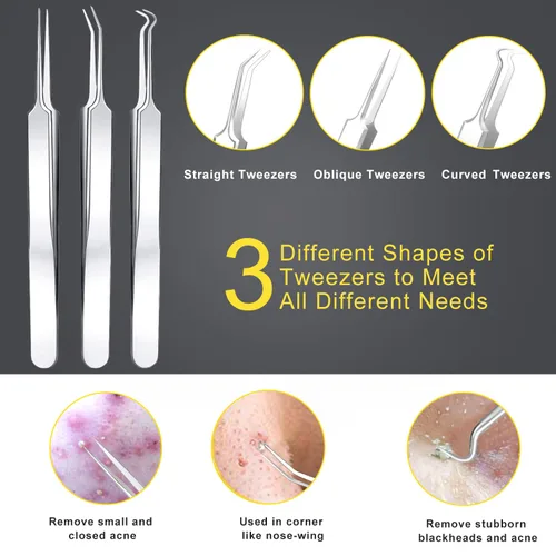 Miniatura 4 de Kit de herramientas para eliminar espinillas - Boxoyx 10 piezas de removedor de puntos negros, extractor de comedones con estuche de metal