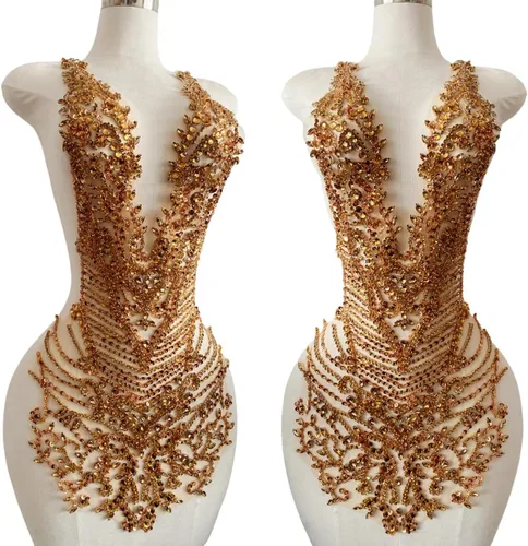 Miniatura 15 de Apliques de diamantes de imitación hechos a mano para coser en cuentas, parches de recorte, accesorios para vestido de novia, parche de encaje