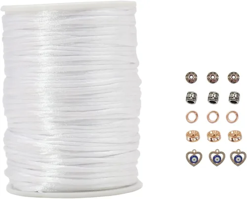 Miniatura 14 de Cordón de satén melocotón de 0.098 in, cuerda de nailon de 300 pies, cordón de seda de raso satinado para hacer joyas, pulseras trenzadas, collares
