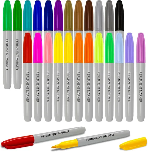 Piochoo Marcadores de permanencia, 24 marcadores de colores, juego de marcadores de colores surtidos para niños y adultos, para colorear dibujos,
