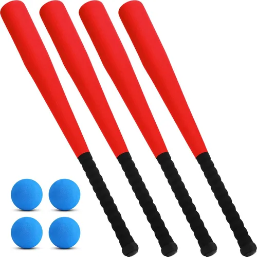 Wettarn Juego de 4 bates de béisbol de espuma de 24 pulgadas con pelotas de béisbol suaves y seguras, juego de pelota en T para deportes al aire