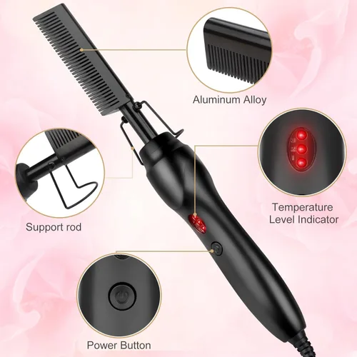 Miniatura 2 de Peine Eléctrico Caliente Alisador de Cabello Peine de Prensado con Calor Rizador Plancha Plana Cepillo Alisador de Cabello para Negro Natural, Peine