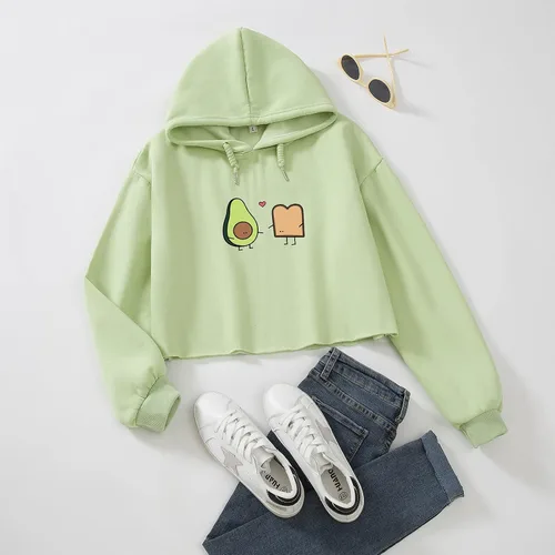 Miniatura 3 de Sudadera con capucha de algodón con estampado de aguacate, con bolsillo, Amarillo, naranja, verde, morado.