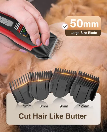Miniatura 4 de Cortadora de pelo eléctrica inalámbrica para mascotas grandes, kits de aseo de perros de motor silencioso y fuerte de dos velocidades con hoja ancha