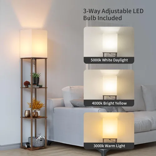 Miniatura 2 de SUNMORY Lámpara de pie con estantes, moderna lámpara de pie cuadrada con bombilla de 3 temperaturas de color, lámpara de estantería de exhibición