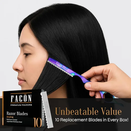 Miniatura 5 de Facón - Navajas para cortar el cabello - Juego profesional de navajas para peinado con 11 cuchillas de repuesto, herramienta de corte de cabello