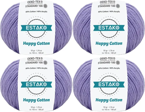 Miniatura 65 de Estako Happy Cotton, 1,76 oz (50 g) / 180 yardas (165 m) de lana 60 % algodón y 40 % acrílico, suave, fina/deportiva (2) para crochet y tejer