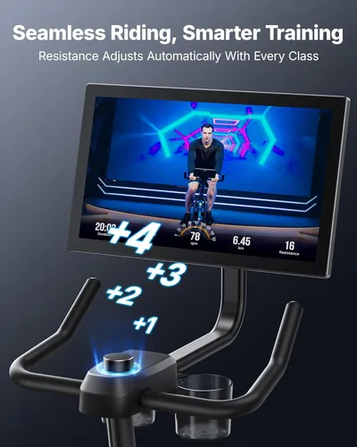 Miniatura 3 de Merach Bicicleta estática magnética con pantalla HD de 21.5 pulgadas y resistencia automática, bicicleta estacionaria de bajo ruido para el hogar