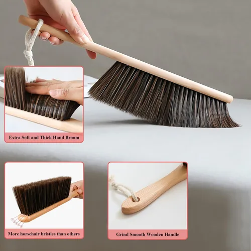 Miniatura 2 de Plumero con mango de madera, escoba de mano, cepillo de pelo de caballo, cepillo para polvo, utilizado para mostrador, muebles, dibujo, patio