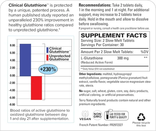 Miniatura 3 de Terry Naturally Clinical Glutathione - 300 mg L-Glutatión - Suplemento de glutatión estable, antioxidante - 60 comprimidos de fusión lenta