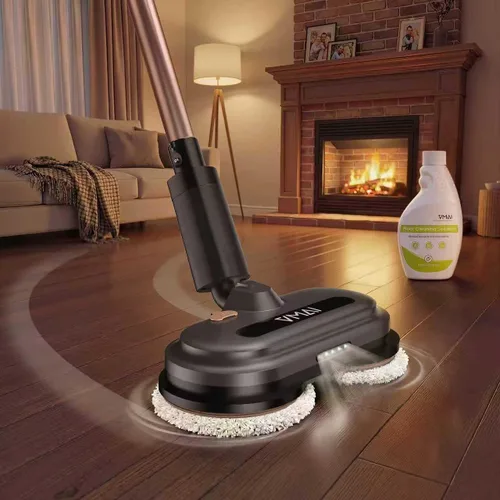 Miniatura 9 de Trapeador eléctrico inalámbrico, limpiador de piso eléctrico con rociador de agua y faros LED, hasta 60 minutos de duración, potente trapeador Marrón