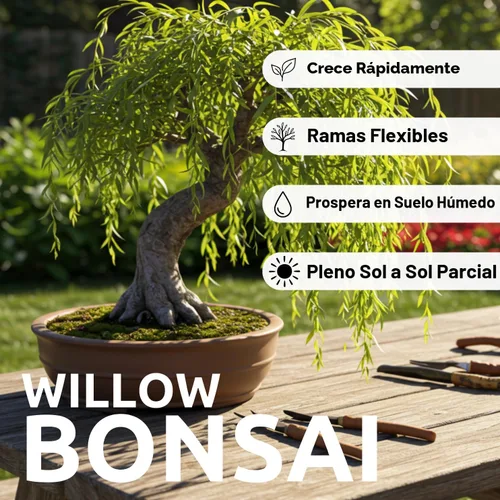 Árbol Bonsái Dina Willow - Esqueje de Tronco Grueso, Crecimiento Rápido - Cuidado Fácil para Interiores/Exteriores – Regalo Vivo para Principiantes