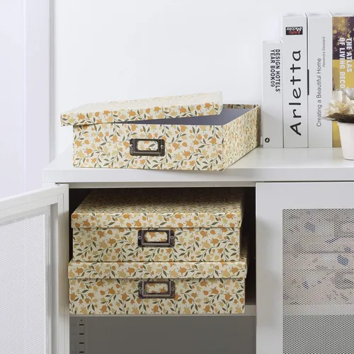 Miniatura 5 de Soul & Lane Cajas de almacenamiento decorativas de cartón con tapas, juego de 3 cajas de almacenamiento de fotos florales para decoración del hogar