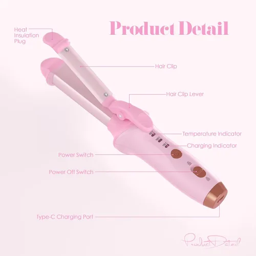 Miniatura 5 de Bestauty Rizador inalámbrico pequeño de 1 pulgada, mini plancha de doble propósito, alisador de pelo y rizador 2 en 1, rizador de pelo inalámbrico