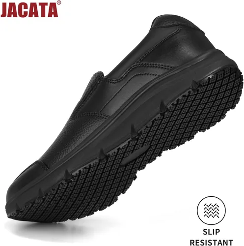 Miniatura 4 de Jacata Zapatos de trabajo negros antideslizantes para hombre, servicio de alimentos, zapatos de cuero resistentes al agua y antideslizantes sin
