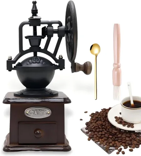 Miniatura 7 de Molinillo de café manual de madera, estilo vintage, molinillo de café de mano, molinillo de café con manivela de cerámica, cepillo de limpieza