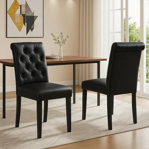 Miniatura 21 de Juego de 2 sillas de comedor de terciopelo tapizadas, modernas sillas decorativas copetudas, sillas laterales Parsons de madera para el hogar, negro