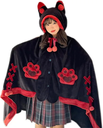 Miniatura 9 de Bonita manta de Halloween con capucha, tamaño libre para adultos, diseño de murciélago diablo, manta de sherpa suave de gran tamaño, con capucha
