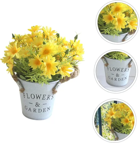 Miniatura 9 de ARTIBETTER 1 pieza de margarita de hierro con cuerda de hierro para decoración de mesa para Salas de Casa falsa margarita bonsái amarillo flores