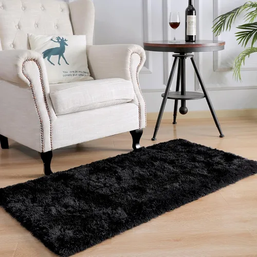 Miniatura 2 de HOMORE Alfombra de pasillo de 2 x 4 pulgadas, alfombra negra para dormitorio, alfombras esponjosas para pasillo, mesita de noche, alfombras largas