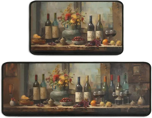 Miniatura 14 de Juego de 2 alfombras de cocina estilo granja, antideslizantes, lavables, absorbentes, de microfibra rústica, decoración de piso de cocina, 17 x 47 +
