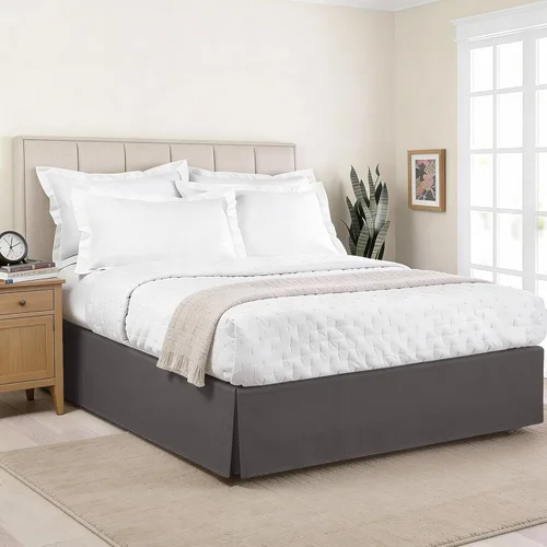Miniatura 11 de Falda de cama de lujo con diseño hotelero a medida, pliegues en caja, caída de 14 pulgadas, tamaño Twin, color negro