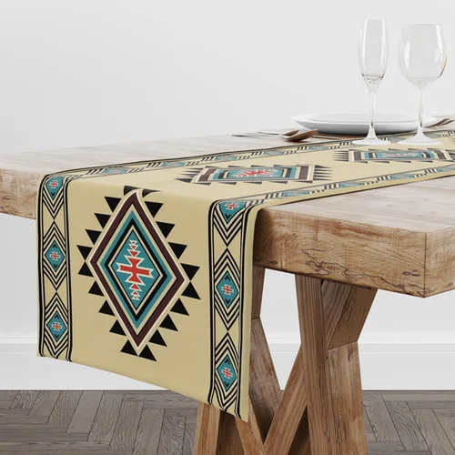 Miniatura 181 de Camino de mesa étnico del suroeste, navajo tribal nativo americano, bohemio, patrón geométrico azteca, camino de mesa para cocina, mesa de comedor