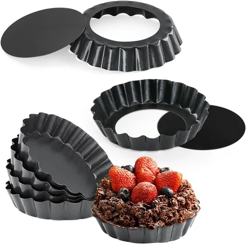 Juego de 6 mini sartenes para tartas, antiadherentes de 4 pulgadas, sartén inferior extraíble para tartas, quiche para hornear, pasteles de queso,