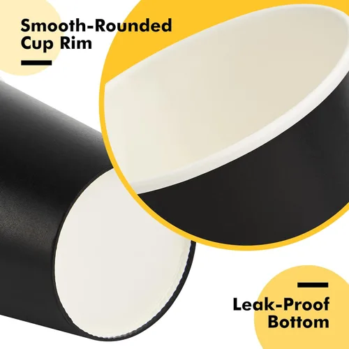 Miniatura 4 de RACETOP Tazas de café de papel de 12 onzas, paquete de 100 tazas de café desechables negras con tapas, tazas de papel caliente con tapas, taza