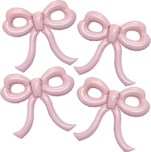 Miniatura 15 de 4 piezas de globos de moño rosa, decoración de fiesta de moño para mujeres, globos de cumpleaños rosa para mujeres, globo gigante de papel
