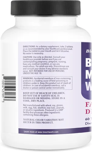 Miniatura 8 de BioSchwartz Multivitamínico bariátrico con hierro, 60 tabletas masticables, suministro para 30 días, probado por terceros, multivitamínico