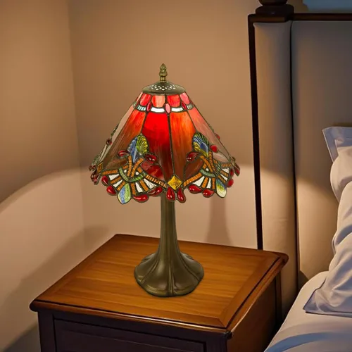 Miniatura 7 de JHuiLap Lámpara de mesa estilo Tiffany de 12 pulgadas, lámpara barroca de vidrieras con control remoto, regulable continua y 3 temperaturas