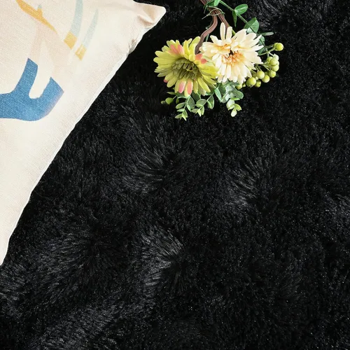 Miniatura 4 de DweIke Alfombras Negras Esponjosas para Dormitorio y Sala de Estar, 3x5 Pies Alfombra Suave de Felpa Shaggy Oscura para Niñas y Niños, Negro
