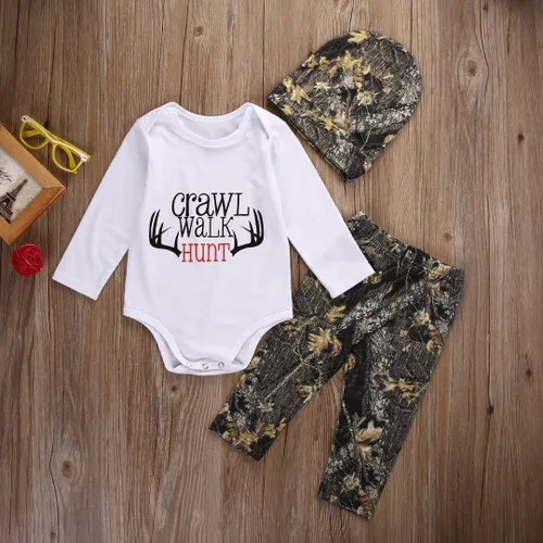 Miniatura 2 de Conjunto de ropa de manga larga con letras de ciervo para recién nacidos y niños