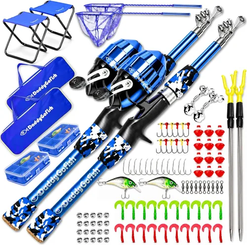 DaddyGoFish Kids Fishing Pole - Rod Reel Combo Tackle Box Starter Set - First Year Small Dock Gear Kit for Boys Girls Toddler Youth Age Beginner
