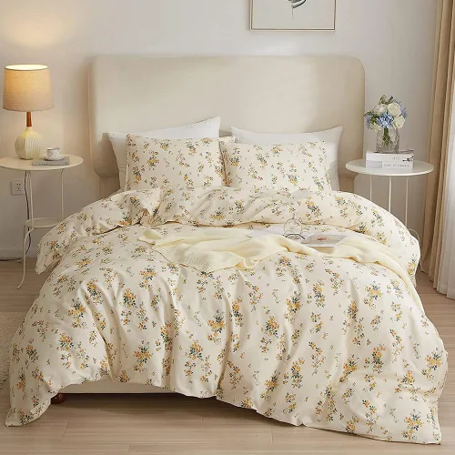 Miniatura 70 de Juego de funda de edredón blanca con estampado floral azul, juego de ropa de cama de algodón suave estilo bohemio, juego de ropa de cama estética