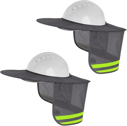 Paquete de 2 protectores solares para casco duro, protector solar de malla de ala completa para cascos duros, alta visibilidad, reflectante (2