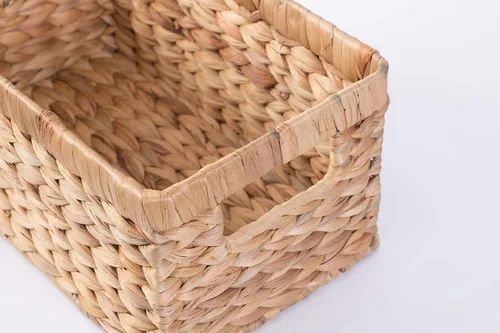Miniatura 5 de Cesta rectangular de mimbre de jacinto de agua tejido natural con asas, organizador de almacenamiento pequeño, bandeja de cesta poco profunda de 12