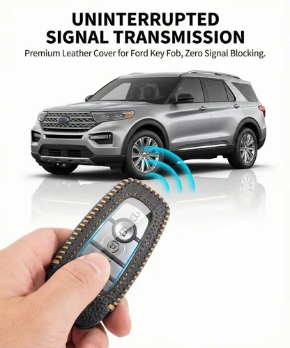 Miniatura 7 de Funda de cuero para llavero Ford compatible con Bronco Escape Mustang Explorer F150 F250 F350 Fusion Edge 2017-2026 (negro)