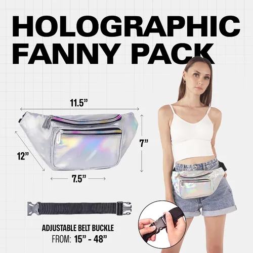 Miniatura 2 de SoJourner Riñonera holográfica para festivales, mujeres, hombres, bonitos bolsos de cinturón de moda, Holográfico - Plata), A-22
