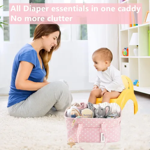 Miniatura 2 de Organizador de Pañales Rosa para Bebé Niña - Cesta Organizadora de Pañales Portátil Grande para Mesa de Cambio - Organizador de Pañales - Bolsa Tote