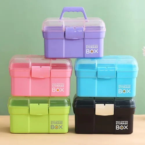Miniatura 7 de Kinsorcai Organizador de caja de plástico de 11 pulgadas con bandeja extraíble, organizador de costura, suministros de manualidades y arte, caja