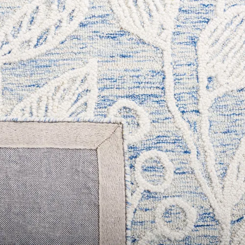 Miniatura 9 de SAFAVIEH Jardin Collection - Alfombra de pasillo, 2 pies 3 pulgadas x 8 pies, azul y marfil, lana floral hecha a mano, ideal para zonas de alto