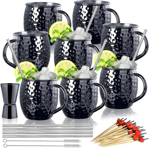 Miniatura 8 de LINALL Moscow Mule - Juego de 6 tazas de acero inoxidable de 18 onzas chapadas en color negro plomizo (6 unidades)