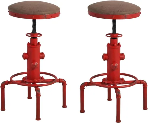 Miniatura 14 de Topower Taburete de bar industrial vintage antiguo de piel sintética, diseño de boca de incendios, café, café, industrial, juego de 2, bronce rojo