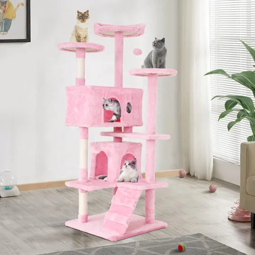 Miniatura 18 de Árbol para gatos resistente con torre de 70 pulgadas de alto, 3 perchas y 2 condominios acogedores, poste de sisal y escaleras para gatos grandes