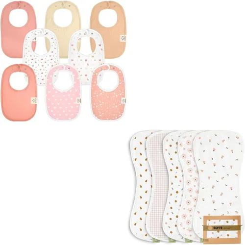 KeaBabies Paquete de 8 baberos orgánicos para niñas y niños y 5 paños de muselina para eructos para bebés, niños y niñas, baberos de dentición para
