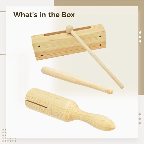 Miniatura 5 de Juego de bloques de madera de percusión, 5 bloques de madera y 5 bloques de un solo tono para clases de música, 7.9 x 1.6 x 1.6 pulgadas